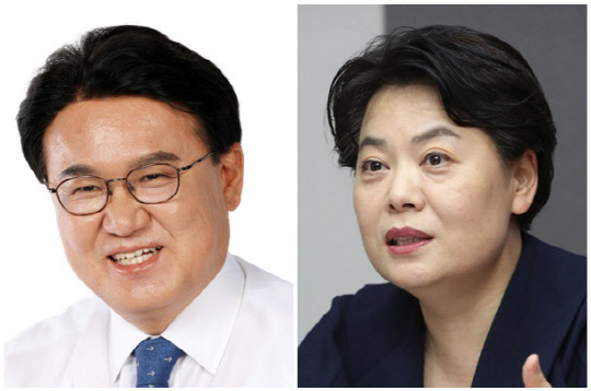 황운하(왼쪽) 더불어민주당 의원과 윤희숙 전 국민의힘 의원. <황운하 의원실 제공, 연합뉴스>